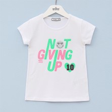 Kız Çocuk Kısa Kol Yazlık Tişört  - (5 Yaş-10 Yaş) - 31792 - Beyaz