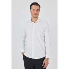 Açık Krem Sert Yaka Cepsiz Gabardin Uzun Kol Slim Fit Esnek Gömlek 1004250234