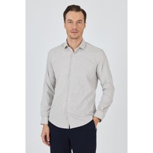 Uzun Kol Çizgili Desen Bez Ayağı Italyan Yaka Cepsiz Esnek Classic Slim Fit Gömlek 1004250200