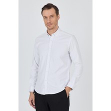 Uzun Kol Düz Bez Ayağı Düğmeli Yaka Cepsiz Pamuklu Casual Slim Fit Gömlek 1004250212