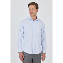 Koyu Mavi Yarım Italyan Yaka Cepsiz Gabardin Uzun Kol Slim Fit Esnek Gömlek 1004250235