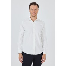 Ekru Yarım Italyan Yaka Cepsiz Gabardin Uzun Kol Slim Fit Esnek Gömlek 1004250235