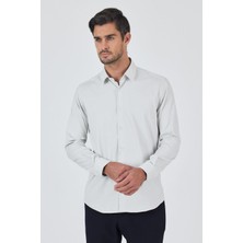 Beyaz Sert Yaka Cepsiz Gabardin Uzun Kol Slim Fit Esnek Gömlek 1004250229