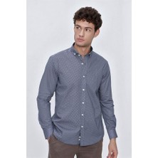 İmza İndigo Mavi Uzun Kol Gömlek Yaka Klasik Slim Fit Pamuklu Likralı Gömlek 1004225207