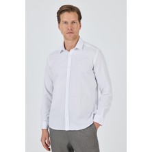 Uzun Kol Desenli Armürlü Sert Yaka Cepsiz Pamuklu Classic Slim Fit Gömlek 1004250208