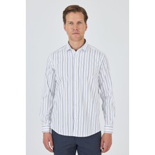 Uzun Kol Çizgili Desen Bez Ayağı Italyan Yaka Cepsiz Esnek Classic Slim Fit Gömlek 1004250203