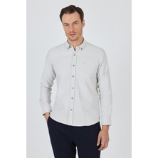 Uzun Kol Desenli Armürlü Düğmeli Yaka Cepsiz Pamuklu Classic Slim Fit Gömlek 1004250205