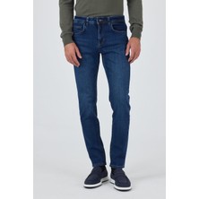 Lacivert Gabardin 5 Cep Düz Paça Casual Slim Fit Pamuklu Denim Pantolon 1023250150