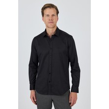 Uzun Kol Düz Bez Ayağı Sert Yaka Cepsiz Pamuklu Classic Slim Fit Gömlek 1004250211