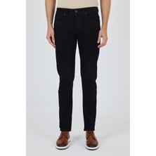 Siyah Gabardin 5 Cep Düz Paça Casual Slim Fit Pamuklu Denim Pantolon 1023250152