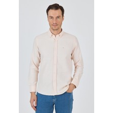 Uzun Kol Desenli Armürlü Düğmeli Yaka Cepsiz Pamuklu Classic Slim Fit Gömlek 1004250205
