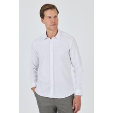 Uzun Kol Desenli Armürlü Sert Yaka Cepsiz Pamuklu Classic Slim Fit Gömlek 1004250191