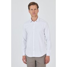 Uzun Kol Düz Bez Ayağı Sert Yaka Cepsiz Pamuklu Classic Slim Fit Gömlek 1004250211