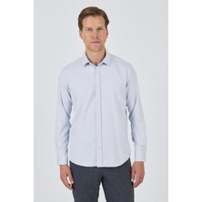 Uzun Kol Desenli Armürlü Sert Yaka Cepsiz Pamuklu Classic Slim Fit Gömlek 1004250184