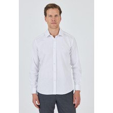 Uzun Kol Desenli Armürlü Sert Yaka Cepsiz Pamuklu Classic Slim Fit Gömlek 1004250185