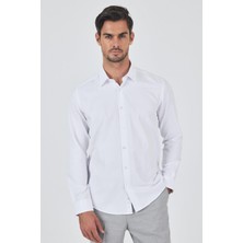 Beyaz Sert Yaka Düz Classic Pamuklu Slim Fit Gömlek 1004250900
