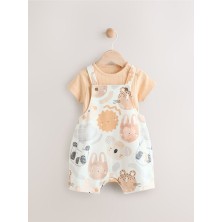%100 Pamuklu Krem Safari Salopet Body Zıbın Set