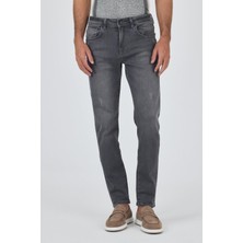 Gri Gabardin 5 Cep Düz Paça Casual Slim Fit Pamuklu Denim Pantolon 1023250150