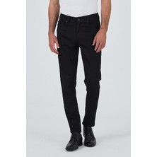Siyah Gabardin 5 Cep Düz Paça Casual Slim Fit Pamuklu Denim Pantolon