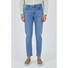 Koyu Mavi Gabardin 5 Cep Düz Paça Casual Slim Fit Pamuklu Denim Pantolon 1023250156