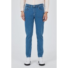 Koyu Mavi Gabardin 5 Cep Düz Paça Casual Slim Fit Pamuklu Denim Pantolon 1023250155
