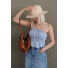 Bebe Mavisi Ayarlanabilir Askı Pötikareli Crop MG2371