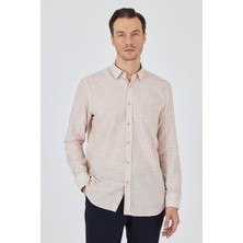 Açık Somon Uzun Kol Cepsiz Pamuk Casual Comfort Fit Gömlek 1004250127