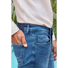 İmza Mavi Gabardin Pamuklu 5 Cepli Slim Fit Dar Kesim Casual Denim Pantolon 1023240154