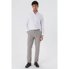 İmza Koyu Bej Çizgili Armürlü % 100 Pamuk Yan Cepli Comfort Fit Rahat Kesim Casual Pantolon 1003230160