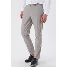 İmza Koyu Bej Çizgili Armürlü % 100 Pamuk Yan Cepli Comfort Fit Rahat Kesim Casual Pantolon 1003230160