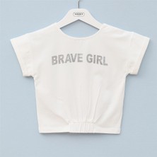 Kız Çocuk Kısa Kol Yazlık Tişört  - (9 Yaş-14 Yaş) - 32070 - Vanilya