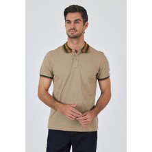 Bej Kısa Kol Düz Pike Polo Yaka Cepsiz Pamuk Casual Slim Fit Tişört 1011250103_591