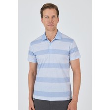 İmza Mavi Çizgili Desen Pike Polo Yaka Slim Fit Tişört 1011250128