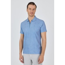 İmza Mavi Polo Yaka Kısa Kol Cepsiz Slim Fit Classic Tişört 1011250176