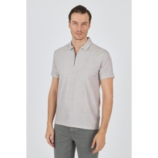 Bej Polo Yaka Kısa Kol Cepsiz Slim Fit Classic Tişört 1011250176