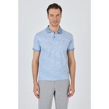 Koyu Mavi Kısa Kol Baskılı Pike Polo Yaka Cepsiz Esnek Casual Slim Fit Tişört 1011250152