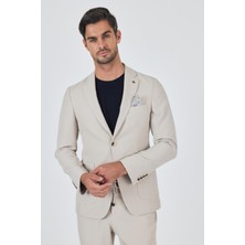 Bej Mono Yaka Kendinden Desenli 2 Düğme Casual Esnek Slim Fit Takım Elbise 1001250174