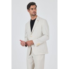 Açık Bej Gofreli Mono Yaka Esnek 6 Drop Slim Fit Classic Takım Elbise 1001250117