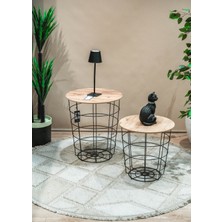 2'li Metal & Ahşap Zigon Sehpa Dekoratif Orta Sehpa