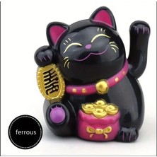 1 Adet Ferrous Siyah Güneş Enerjili Kedi Tasarımı ile Mini Zenginlik Çekme