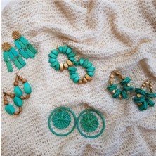 Leanna Earrings In Turquoise El Yapımı Hasır Küpe