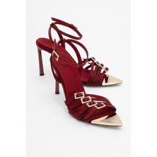 Luvi Auro Bakır Saten Taşlı Tokalı Kadın Topuklu Ayakkabı