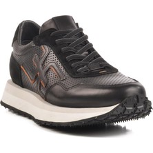 4Y2187 Siyah-Beyaz Hakiki Deri Erkek Sneaker