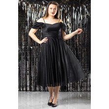 Askılı Simli Abiye Elbise Siyah MDV376