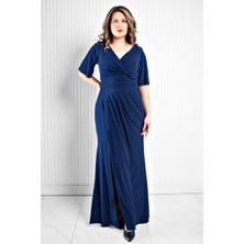 Dökümlü Sandy Abiye Elbise Lacivert MDV368