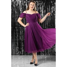 Askılı Simli Abiye Elbise Mürdüm MDV376