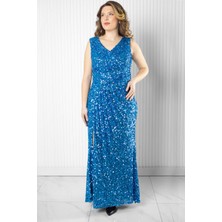 Pul Payetli Abiye Elbise Indigo MDV372