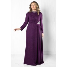 Taş Baskı Detay Simli Abiye Mürdüm MDA2523