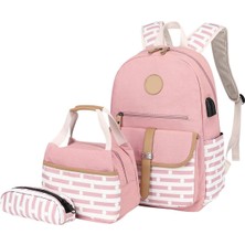 Go Veform Lise ve Üniversite Için Laptop Bölmeli, USB Şarz ve Kulaklık Çıkışlı Sırt Çantası Seti Haki OSÇ1913-1