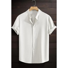 Laend Slim Fit Esnek Likralı Kısa Kol Hakim Yaka Erkek Gömlek